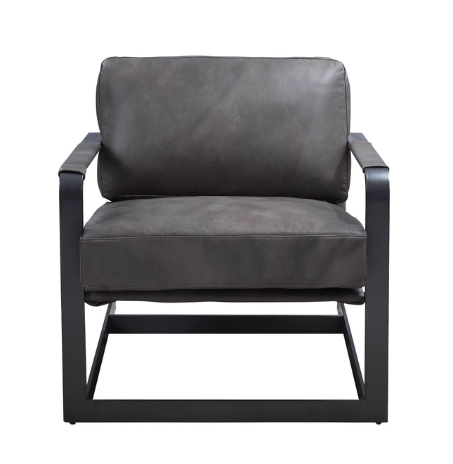 Locnos - Accent Chair - Gray Top Grain Leather & Black Finish - Tony's Home Furnishings