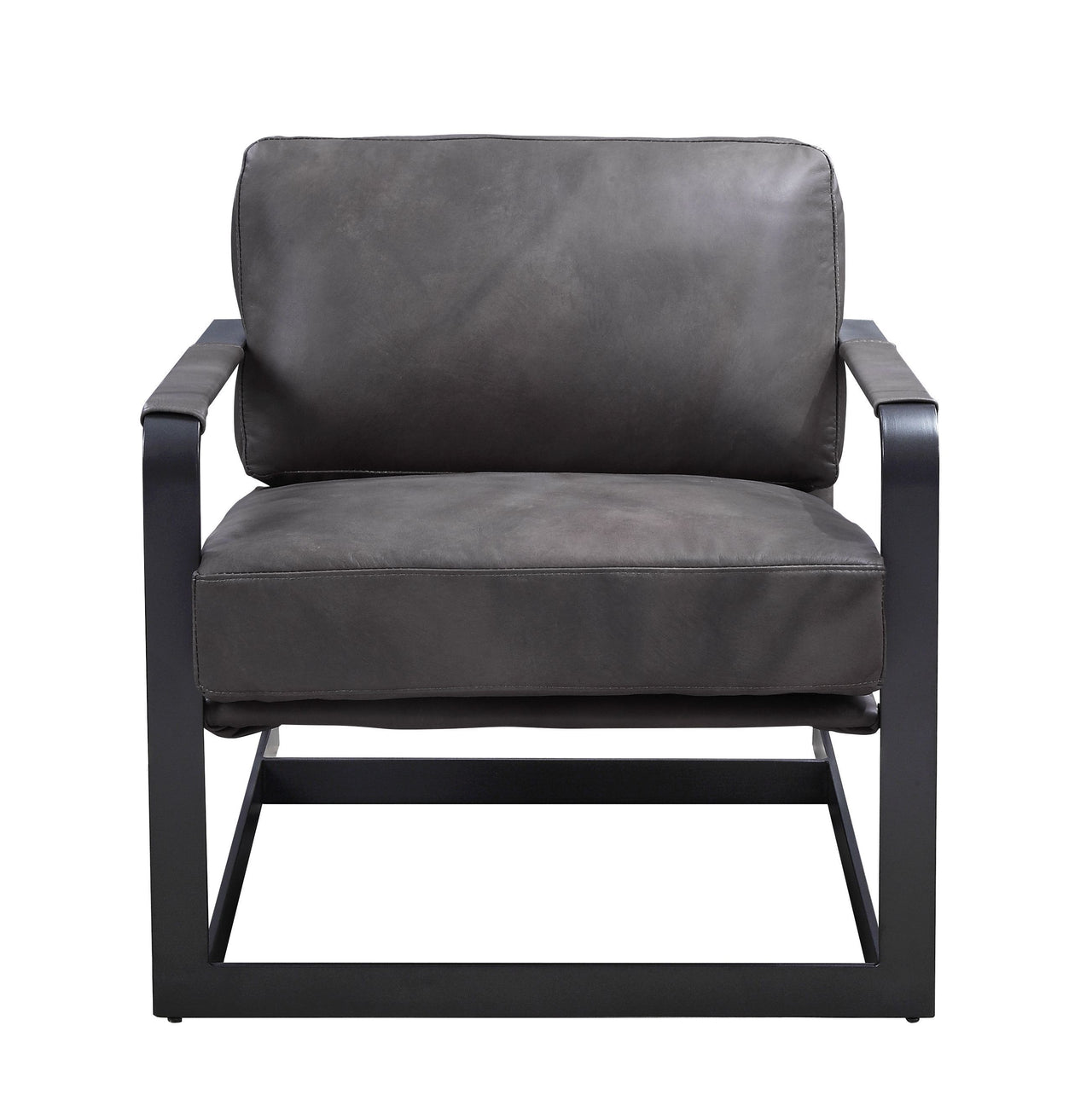 Locnos - Accent Chair - Gray Top Grain Leather & Black Finish - Tony's Home Furnishings