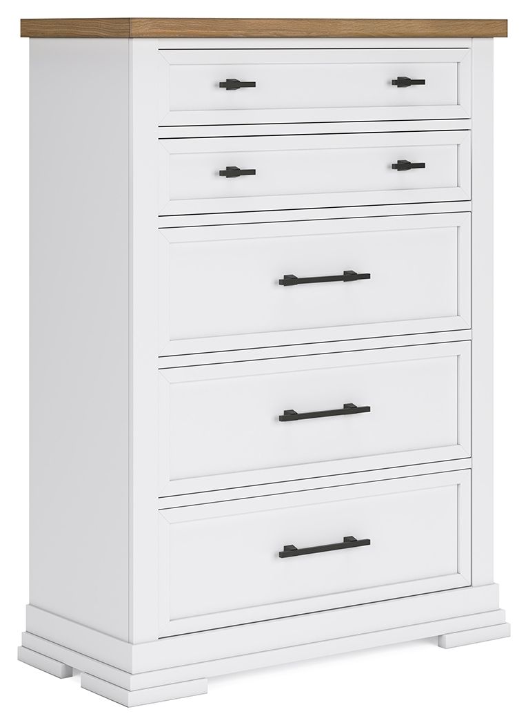 Ashbryn - White / Natural - Five Drawer Chest - Tony's Home Furnishings