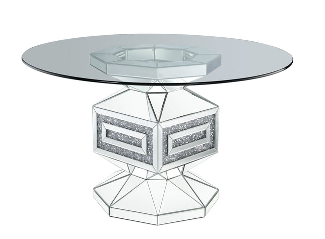 Noralie - Dining Table - Clear Glass, Mirrored & Faux Diamonds - 30" - Tony's Home Furnishings