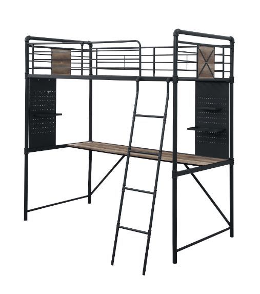 Cordelia - Twin Loft Bed - Antique Oak, Sandy Black & Dark Bronze Hand-Brushed Finish - 78" - Tony's Home Furnishings