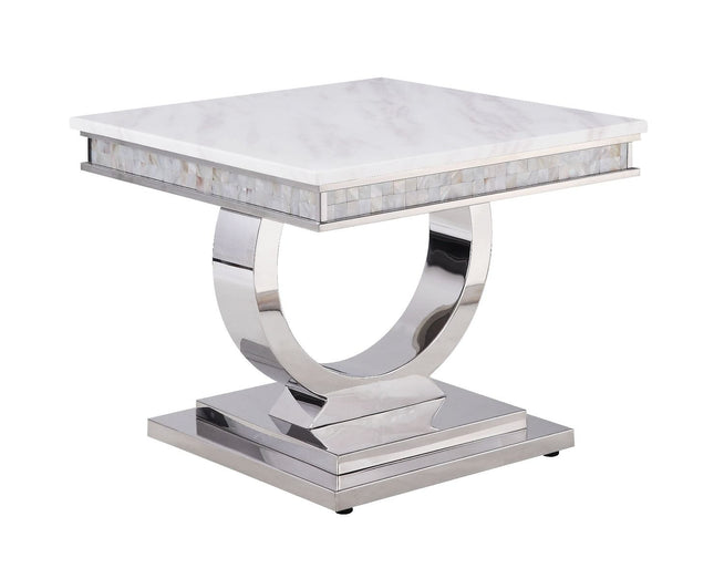 Zander - Console Table - White Printed Faux Marble & Mirrored Silver Finish - Tony's Home Furnishings