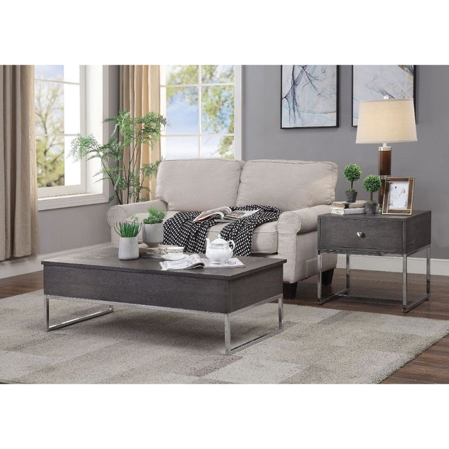 Iban - Coffee Table - Gray Oak & Chrome - Tony's Home Furnishings