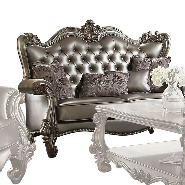 Versailles - Loveseat - Silver PU & Antique Platinum - Tony's Home Furnishings