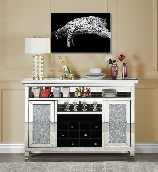 Noralie - Wine Cabinet - Mirrored & Faux Diamonds - 41" - Tony's Home Furnishings