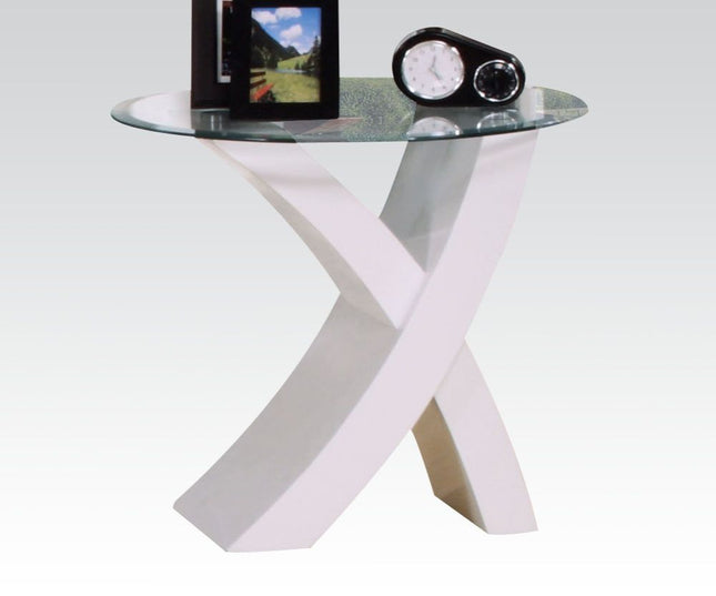 Pervis - End Table - White & Clear Glass - Tony's Home Furnishings