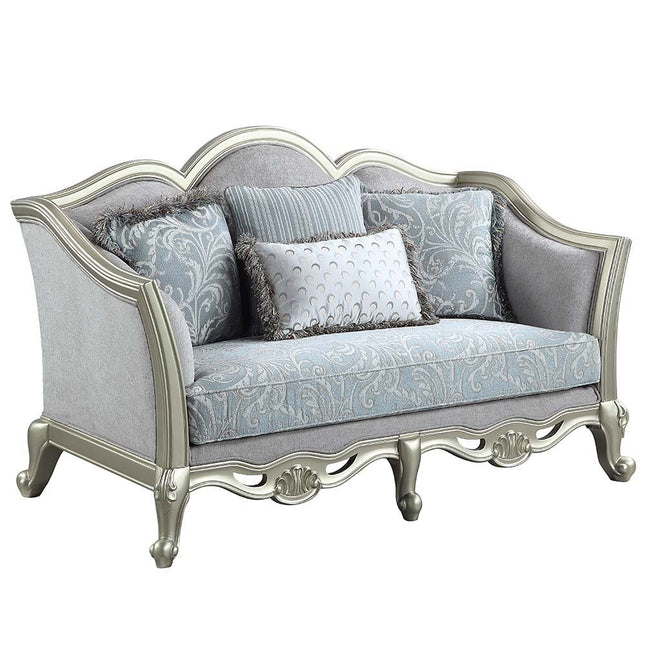 Qunsia - Loveseat - Light Gray Linen & Champagne Finish - Tony's Home Furnishings