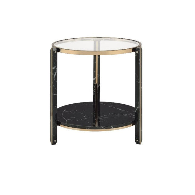 Thistle - End Table - Clear Glass, Faux Black Marble & Champagne Finish - Tony's Home Furnishings