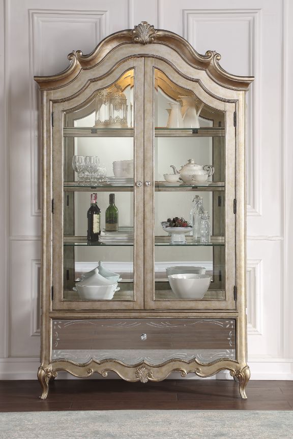 Esteban - Curio - Mirrored & Antique Champagne Finish - Tony's Home Furnishings