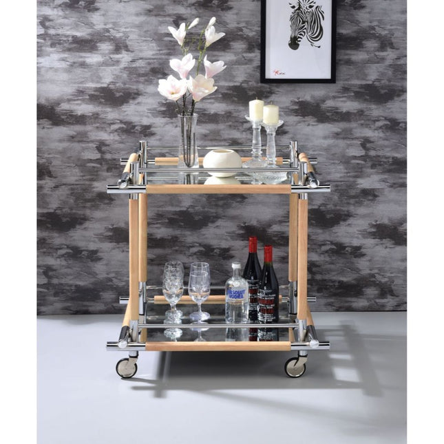 Mylandra - Serving Cart - Chrome, Natural & Mirror - Tony's Home Furnishings