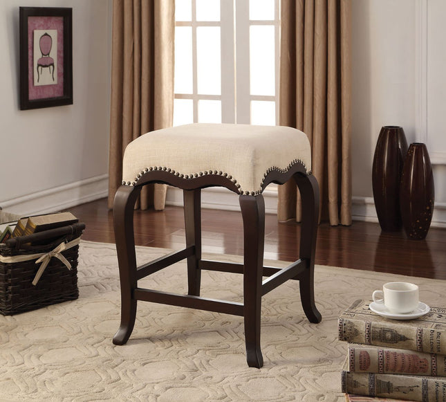 Kakabel - Stool - Cream Fabric & Espresso - Tony's Home Furnishings