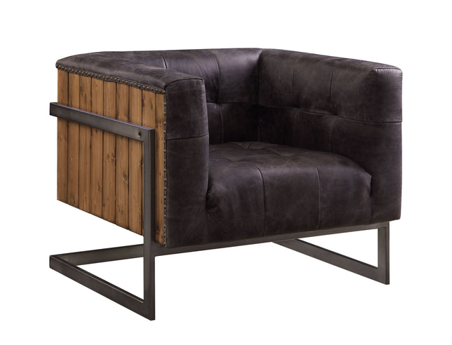 Sagat - Accent Chair - Antique Ebony Top Grain Leather & Rustic Oak - Tony's Home Furnishings