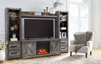 Thumbnail for Wynnlow - Gray - Entertainment Center - TV Stand With Glass/Stone Fireplace Insert Tony's Home Furnishings Furniture. Beds. Dressers. Sofas.