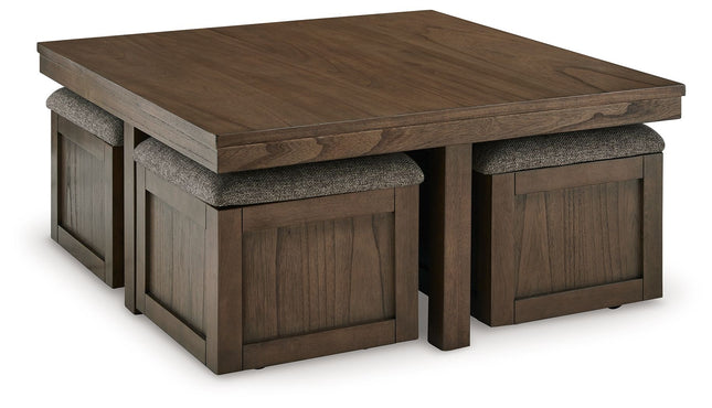 Boardernest - Brown - Cocktail Table With 4 Stools (Set of 5) Signature Design by Ashley® 