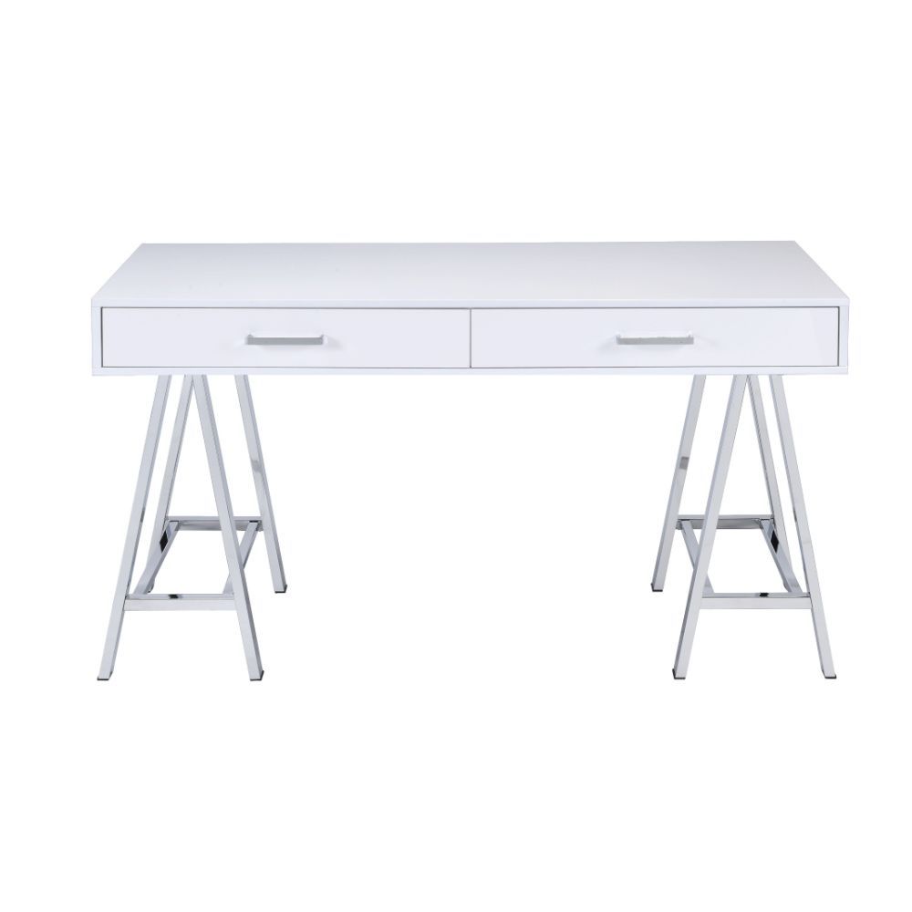 Coleen - Desk - White High Gloss & Chrome - Tony's Home Furnishings