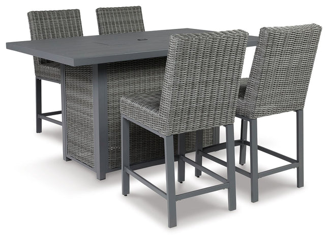 Palazzo - Gray - Outdoor Counter Height Dining Table With 4 Barstools Signature Design by Ashley® 