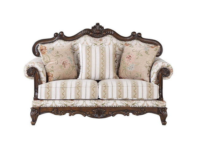 Nayla - Loveseat - Pattern Fabric & Walnut Finish - Tony's Home Furnishings