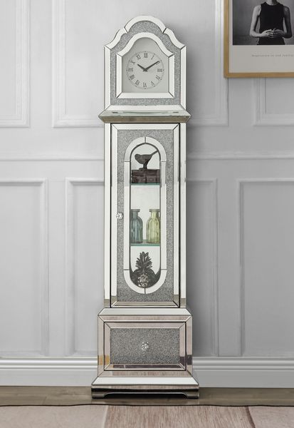 Noralie - Grandfather Clock - Mirrored & Faux Diamonds - Wood - 63" - Tony's Home Furnishings