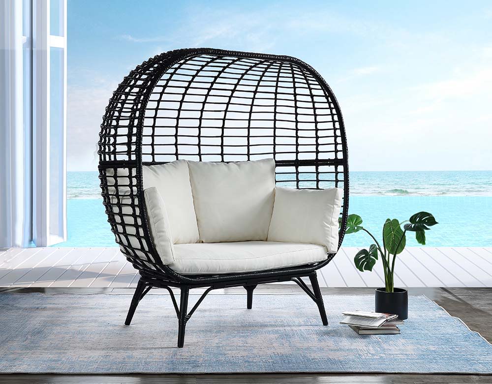 Penelope - Patio Lounge Chair - Cream Fabric & Black Finish - Tony's Home Furnishings