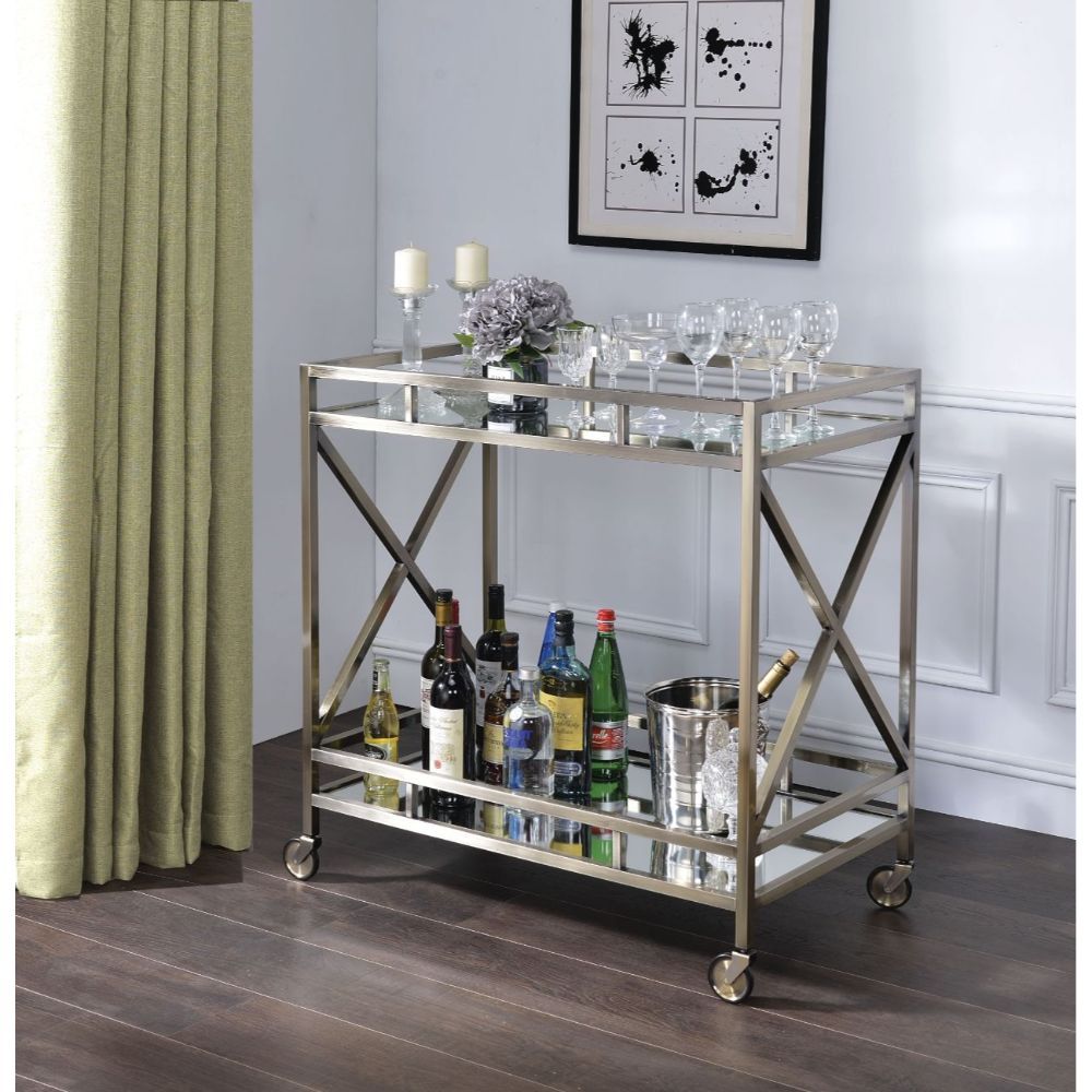 Kristensen - Serving Cart - Antique Gold & Mirror - Tony's Home Furnishings