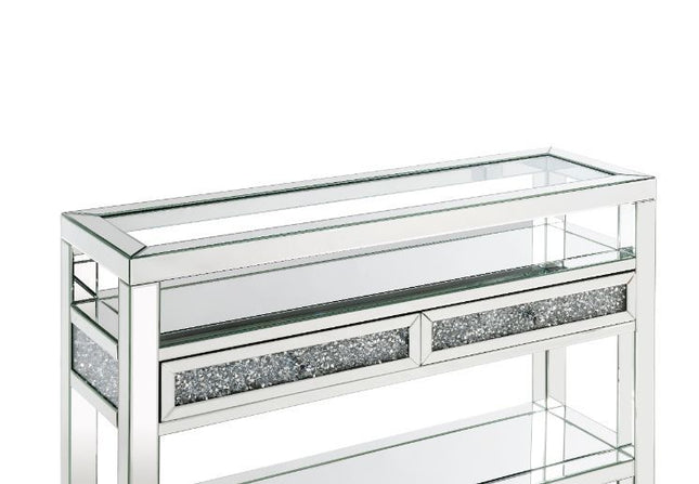 Noralie - Accent Table With Glass Top - Mirrored & Faux Diamonds - 32" - Tony's Home Furnishings