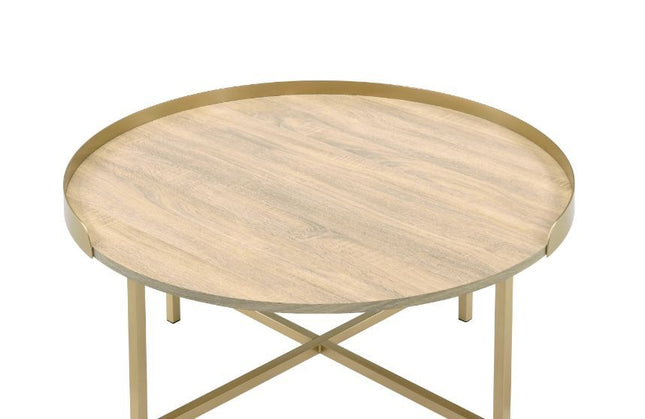 Mithea - Coffee Table - Oak Table Top & Gold Finish - Tony's Home Furnishings