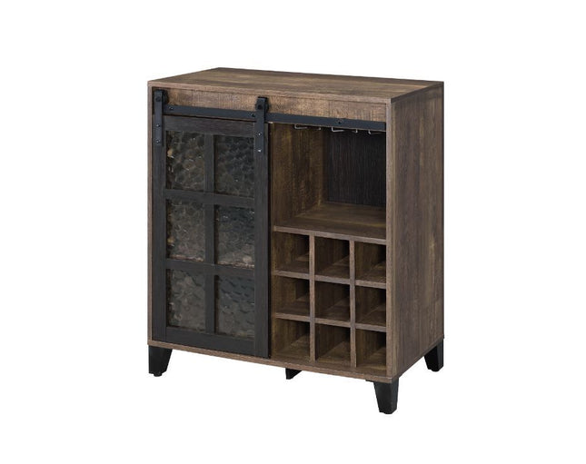 Treju - Wine Cabinet - Obscure Glass, Rustic Oak & Black Finish - Tony's Home Furnishings