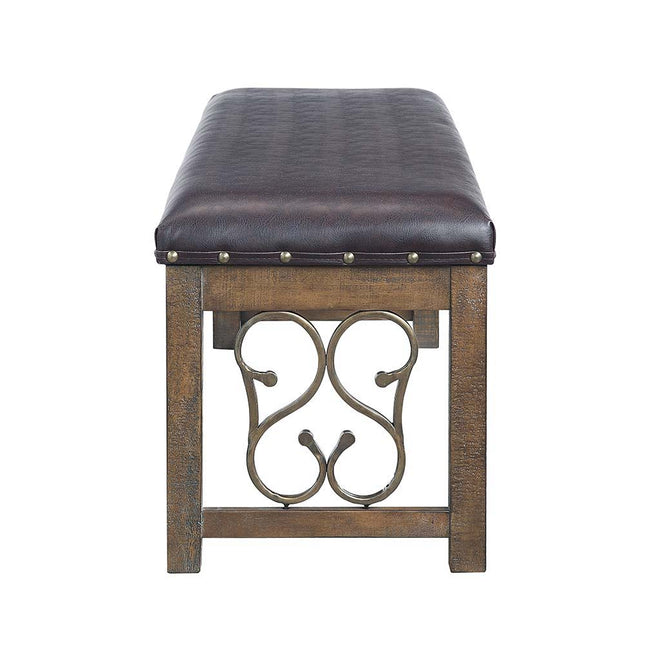 Raphaela - Bench - Black PU & Weathered Cherry Finish - Tony's Home Furnishings