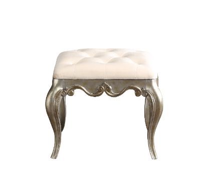 Esteban - Vanity Stool - Ivory Velvet & Antique Champagne Finish - Tony's Home Furnishings