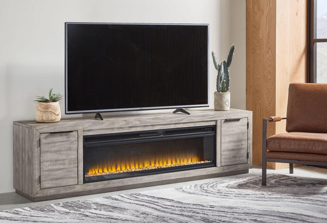 Naydell - Gray - 92" TV Stand With Wide Fireplace Insert Signature Design by Ashley® 