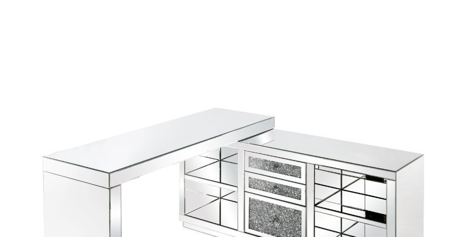 Noralie - Desk - Clear Glass, Mirrored & Faux Diamonds - Tony's Home Furnishings