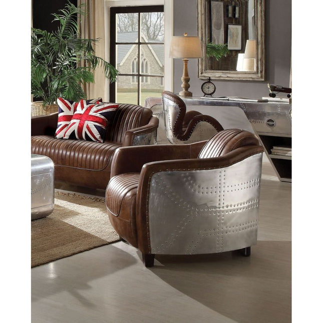 Brancaster - Chair - Retro Brown Top Grain Leather & Aluminum - Tony's Home Furnishings