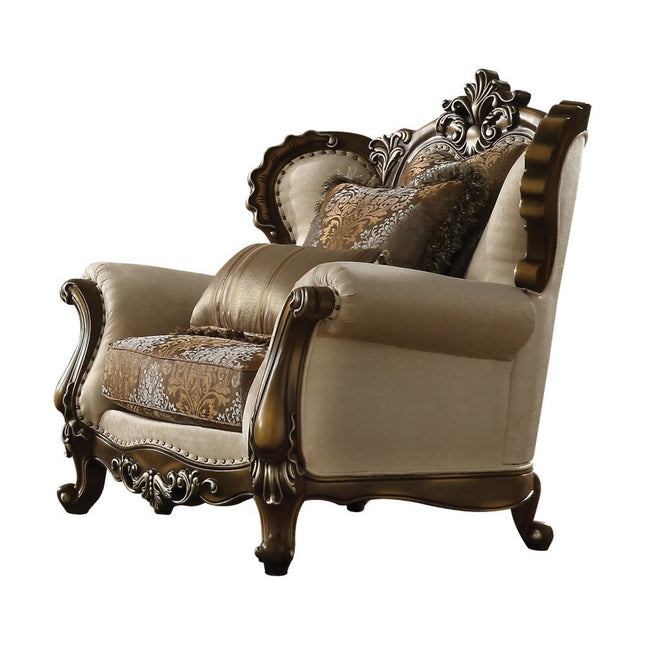 Latisha - Chair - Tan, Pattern Fabric & Antique Oak - Tony's Home Furnishings