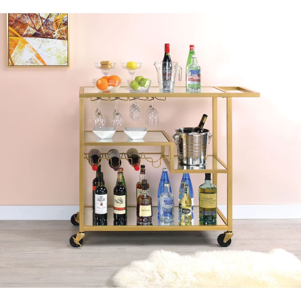 Adamsen - Serving Cart - Champagne & Mirror - Tony's Home Furnishings