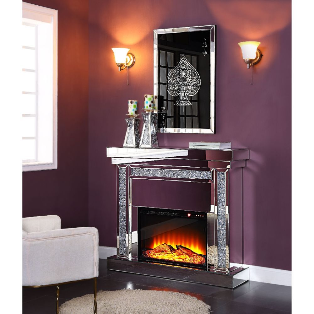 Noralie - Fireplace - Mirrored & Faux Diamonds - 42" - Tony's Home Furnishings