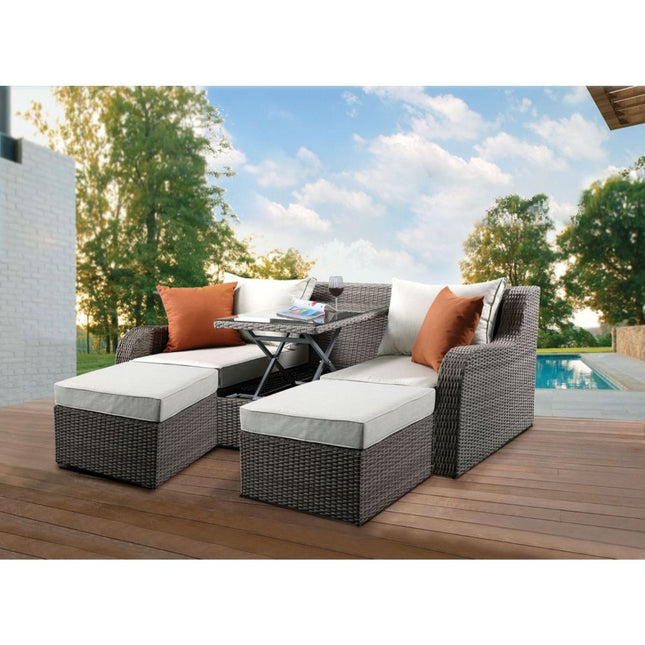 Salena - Patio Sofa & Ottoman - Beige Fabric & Gray Wicker - 30" - Tony's Home Furnishings