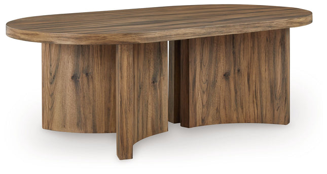 Austanny - Warm Brown - Oval Cocktail Table - Tony's Home Furnishings