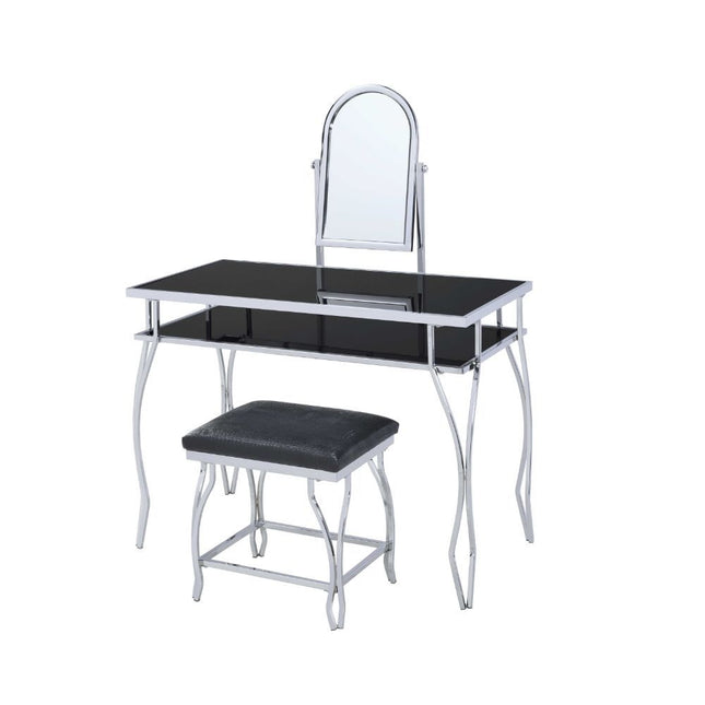 Carene - Vanity Desk - Black PU & Chrome - Tony's Home Furnishings