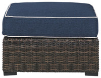 Thumbnail for Grasson - Brown / Blue - Ottoman With Cushion - Tony's Home Furnishings