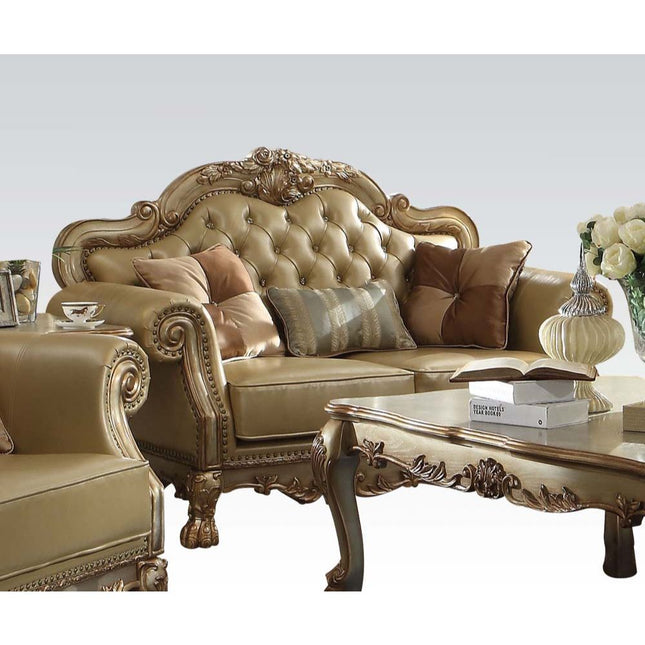 Dresden - Loveseat - Bone PU & Gold Patina - Tony's Home Furnishings