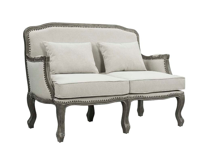 Tania - Loveseat - Cream Linen & Brown Finish - Tony's Home Furnishings