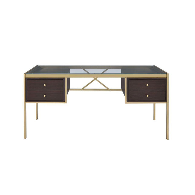 Yumia - Desk - Gold & Clear Glass - Tony's Home Furnishings