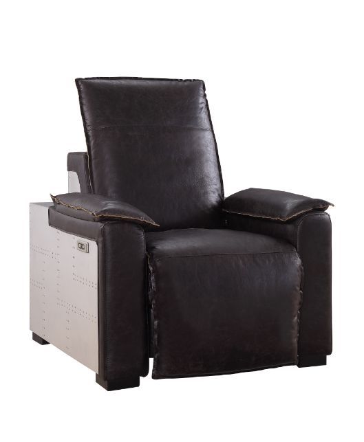 Nernoss - Recliner - Dark Grain Brown Leather & Aluminum - Tony's Home Furnishings