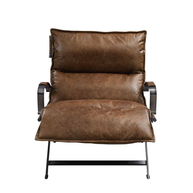 Zulgaz - Accent Chair - Cocoa Top Grain Leather & Matt Iron Finish - Tony's Home Furnishings