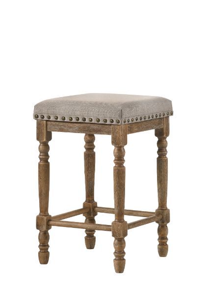 Farsiris - Stool (Set of 2) - Beige Fabric & Weathered Oak Finish - Tony's Home Furnishings