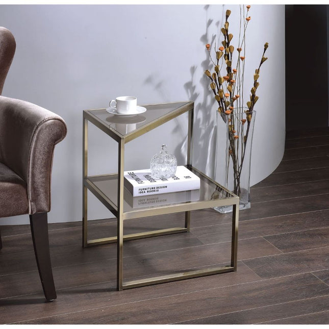 Treva - End Table - Antique Gold & Smoky Glass - Tony's Home Furnishings