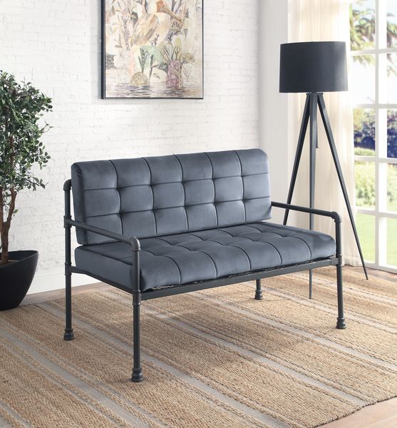 Brantley - Loveseat - Gray Velvet & Sandy Gray Finish - Tony's Home Furnishings