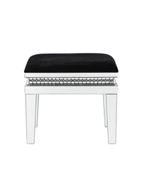 Thumbnail for Lotus - Vanity Stool - Black Fabric, Mirrored & Faux Crystals - Tony's Home Furnishings