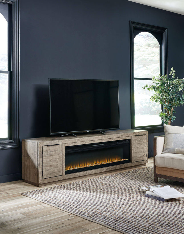 Krystanza - Weathered Gray - TV Stand With Wide Fireplace Insert Signature Design by Ashley® 