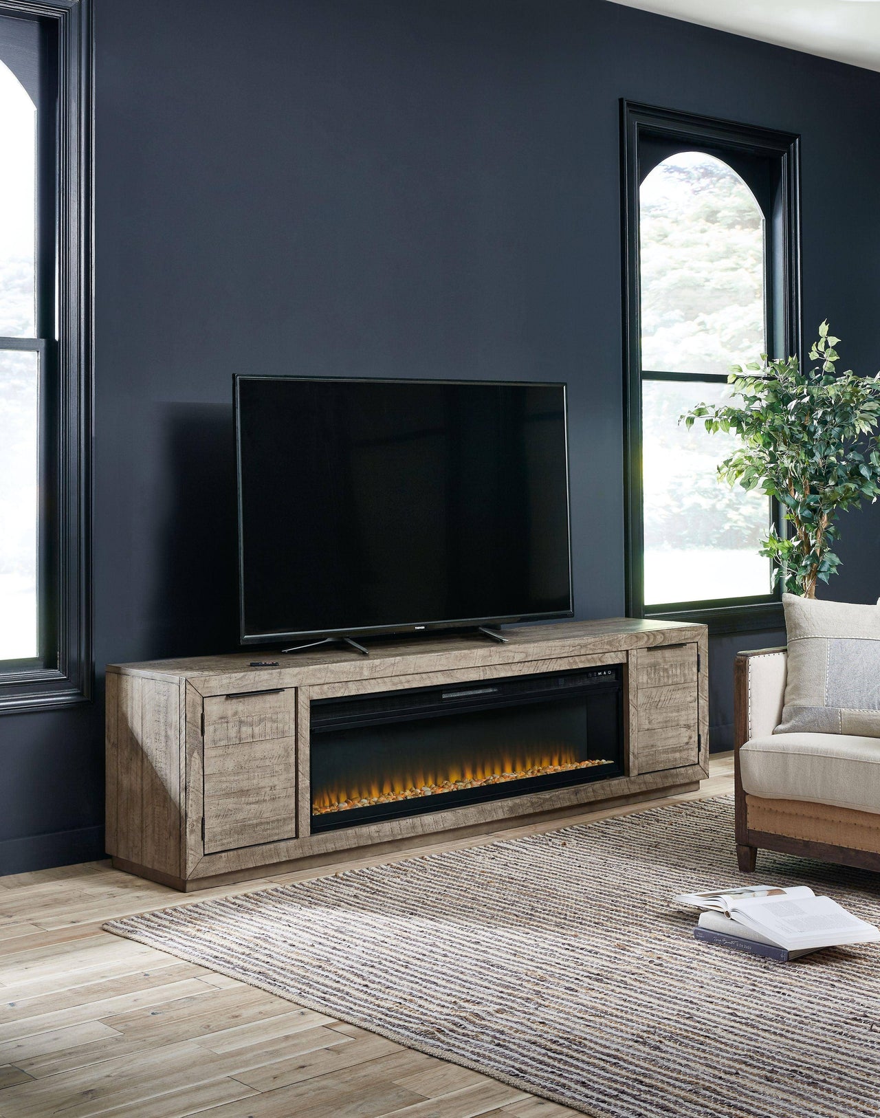 Krystanza - Weathered Gray - TV Stand With Wide Fireplace Insert Tony's Home Furnishings Furniture. Beds. Dressers. Sofas.